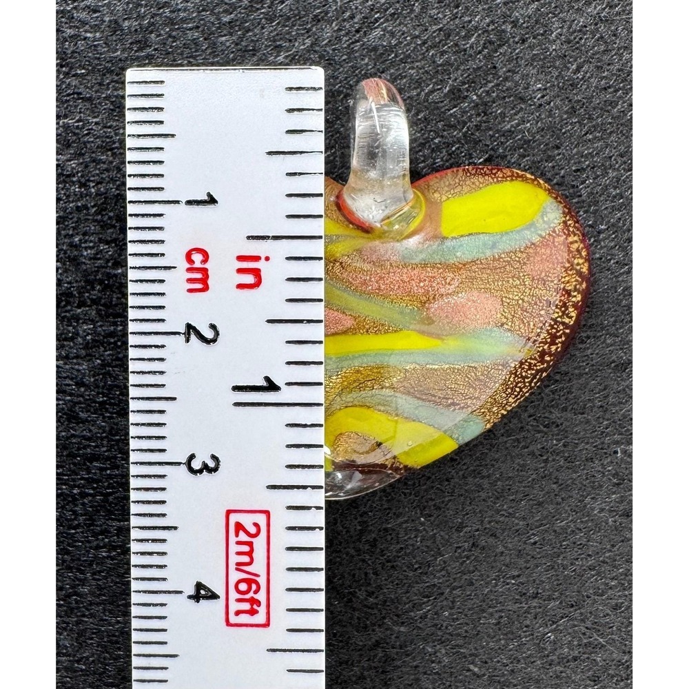 Dichroic Glass Heart Pendant Necklace Charm Italian Art Red Gold Yellow - Picture 6 of 7